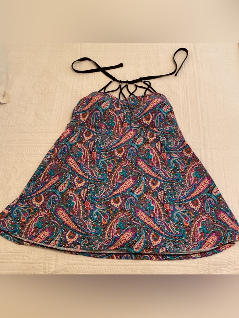 1X Swim dress 1-piece • bead detail New Direction blue pink yellow print